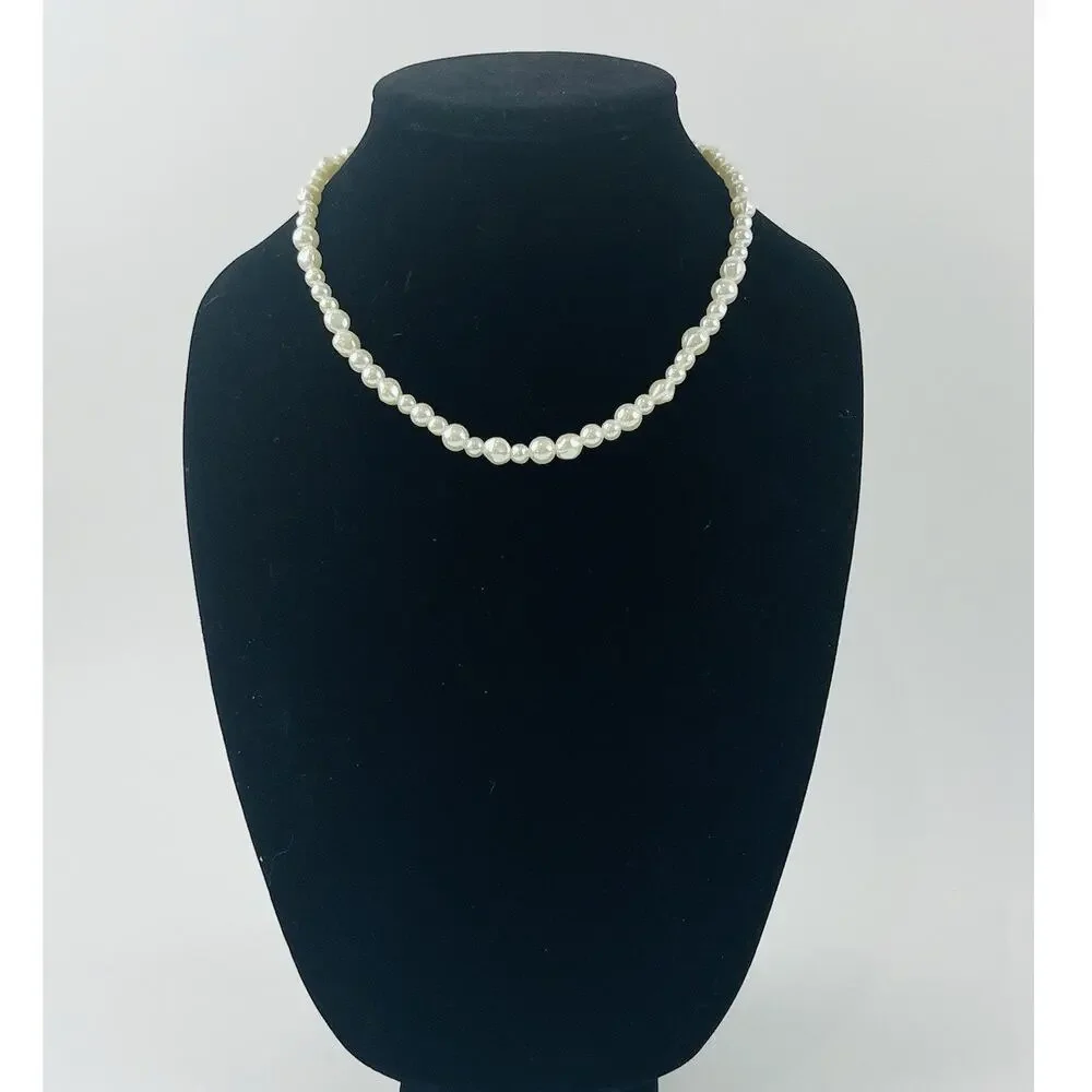 Avon SAQ Faux Pearl Necklace Silver-tone Choker Collar Could be bracelet - doubl